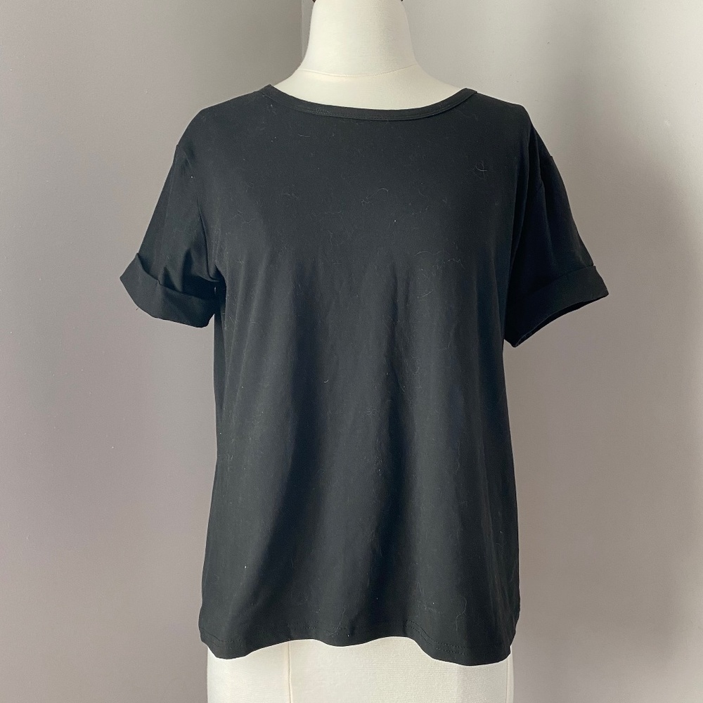 Plain Black Tee with Rolled Hem Sleeve